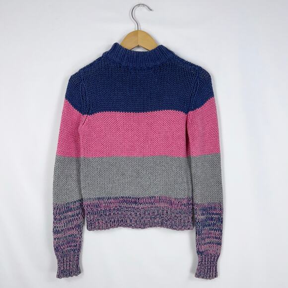One Grey Day Women's Gigi Retro Multi Striped Cropped Sweater XS Blue Pink - Picture 7 of 15